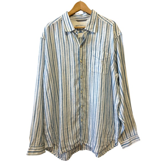 Tommy Bahama Other - Tommy Bahama Mens Button Down Sz XL Blue Striped Linen Relax Shirt Beach Coastal